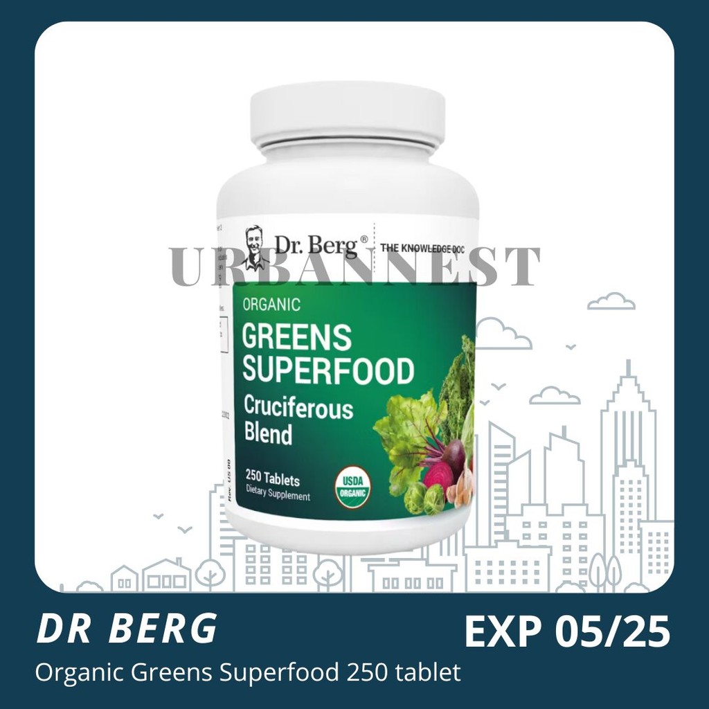 Dr Berg Organic Greens Superfood Cruciferous Blend 250 Tablets vegetable dengan phytonutrient suplem