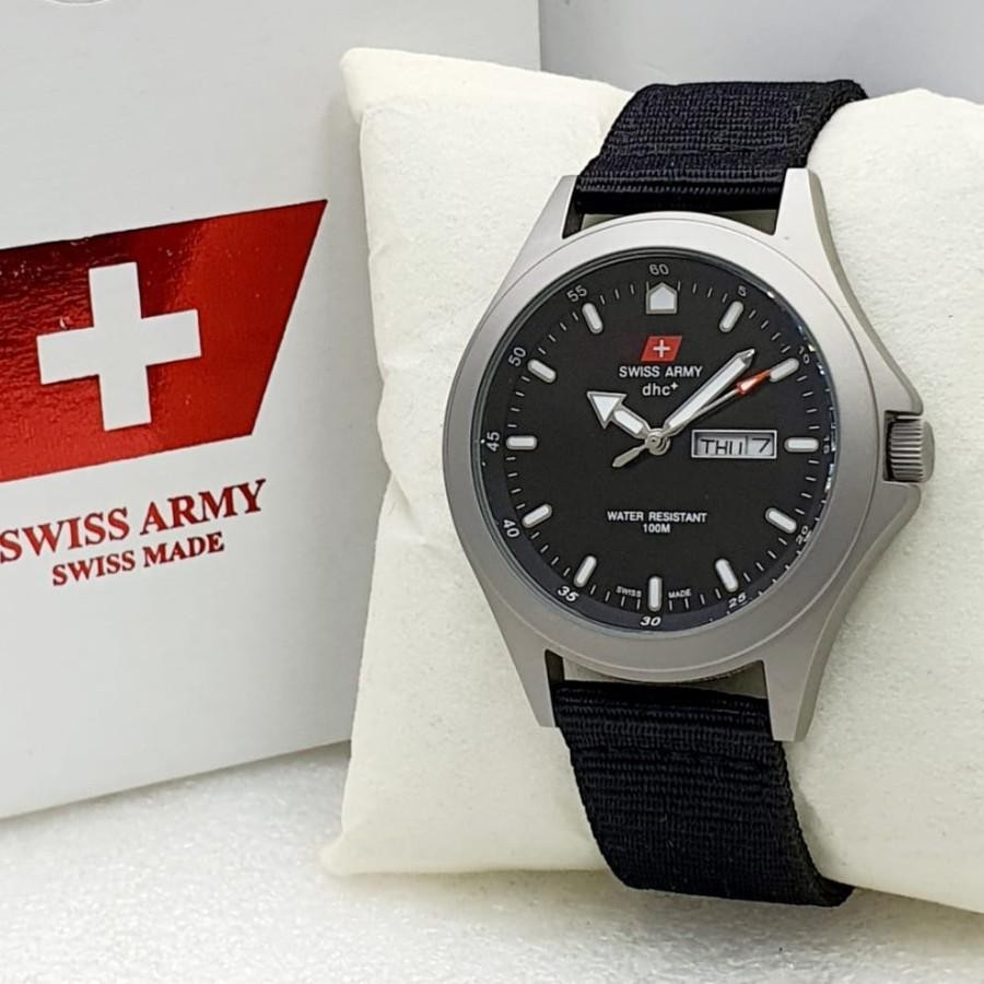 COD - Jam Tangan Pria Swiss Army GARANSI RESMI 1 TAHUN - Tali Kanvas Tahan Air Tanggal-Hari Aktif
