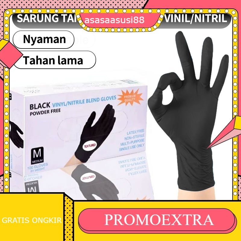 1 BOX 100 PCS  Sarung Tangan Nitrile  Nitrile HITAM  Sarung Tangan Nitrile Handscoon Nitril Gloves