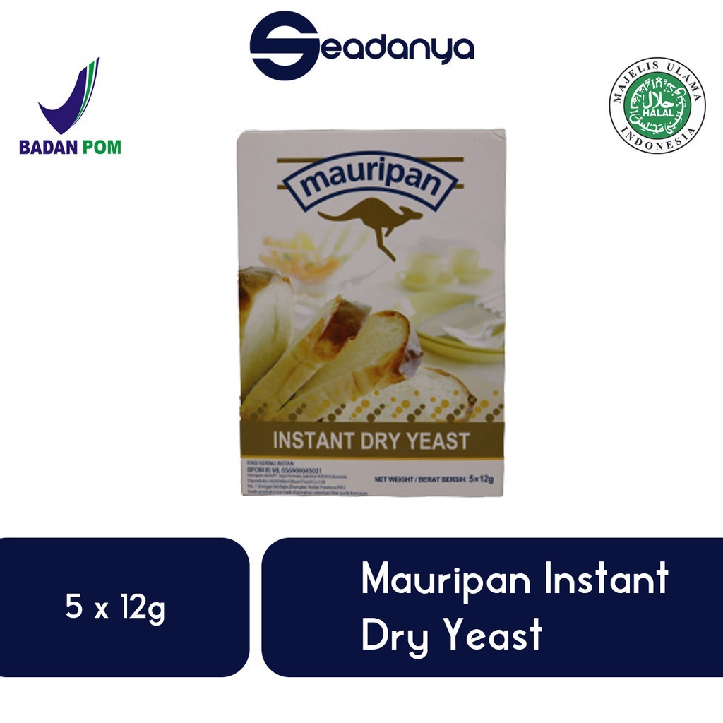 

Mauripan Sachet import Instan Dry Yeast Ragi Instant Kering 5x12g (PAK) - Pengembang Roti & Kue ( Cake ) Halal MUI BPOM