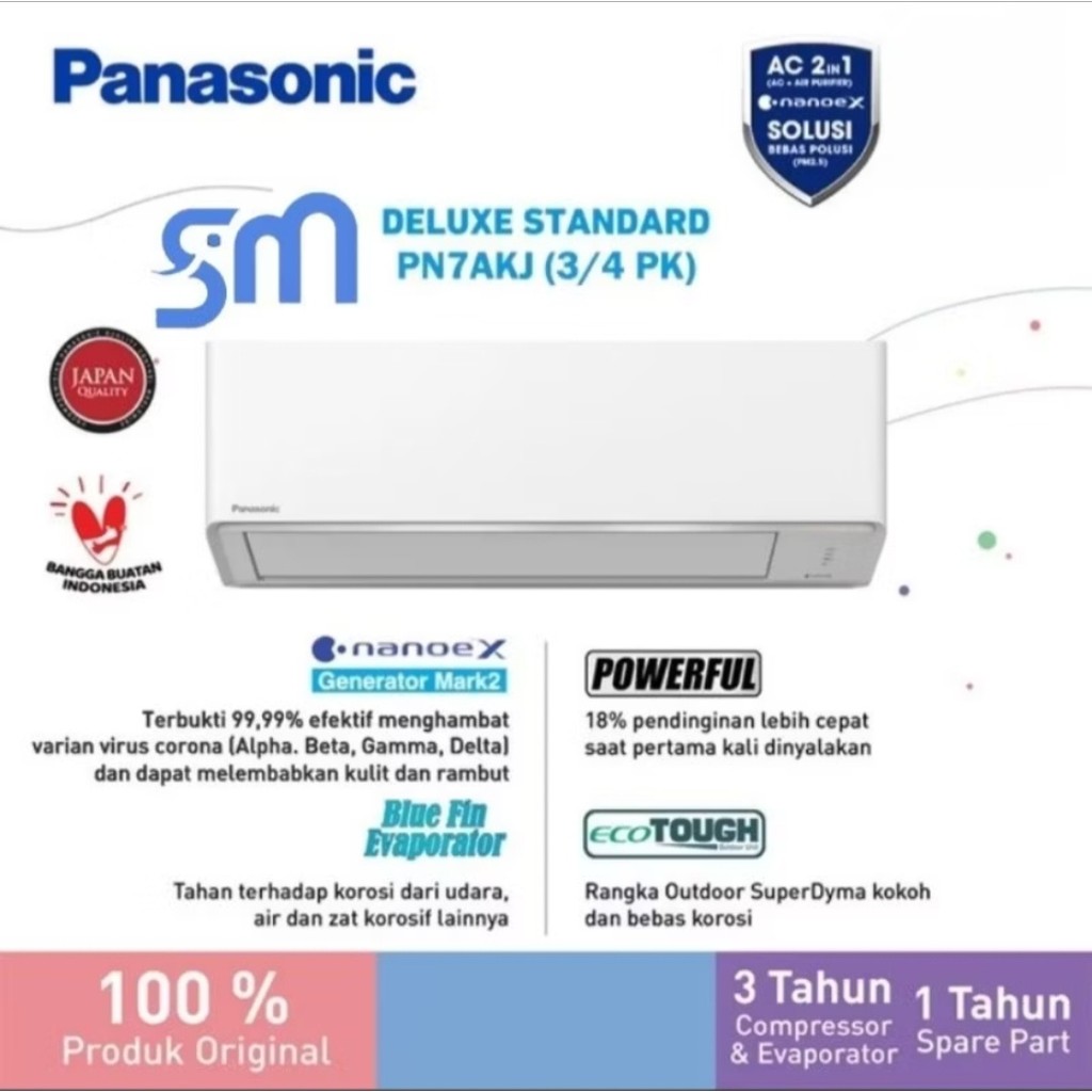 AC Panasonic 3/4 PK CS-PN7AKJ PN7 7AKJ Blue Fin Nanoe Deluxe