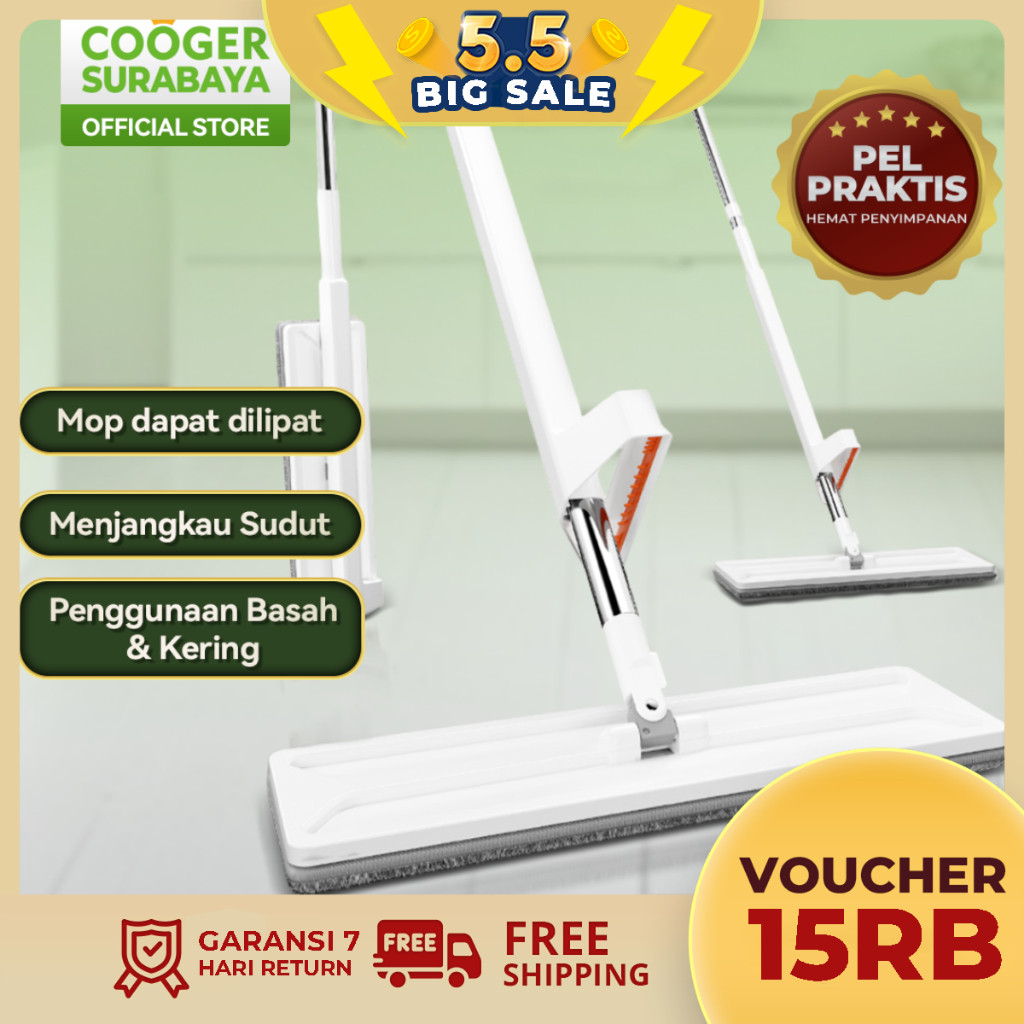 COOGER SURABAYA Alat Pel Peras Pelan Lantai Microfiber Berdiri Otomatis Super Automatic Standing Mop