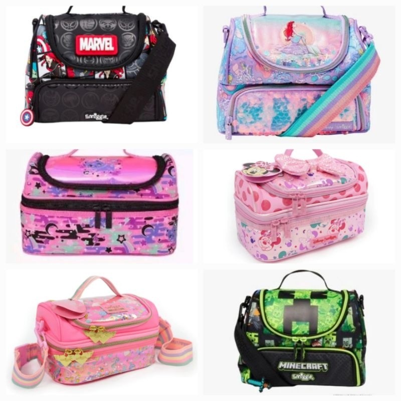 SMIGGLE Double Decker Lunchbox Lunchbag Minecraft / Avengers / Ariel / Cinderella Terlaris