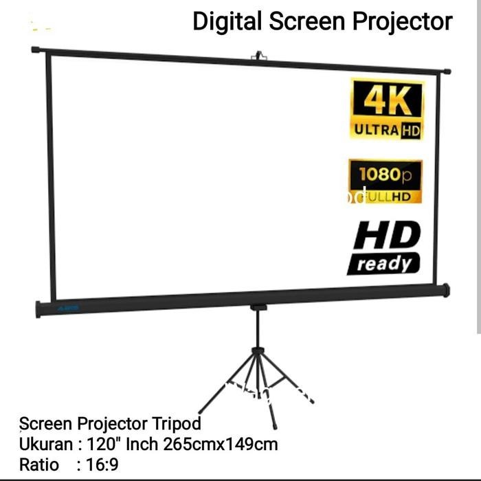 Screen Projector Tripod 120" Ratio 16:9 Wide Screen - Layar Proyektor 120" Inch Stand Tripod