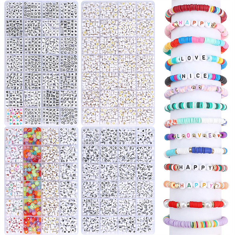 

Multisize Acrylic Beads Set (6x6/4x7mm) Alphabet Letters Numbers Heart Shapes for DIY Bracelet Necklace Crafting Jewelry Making