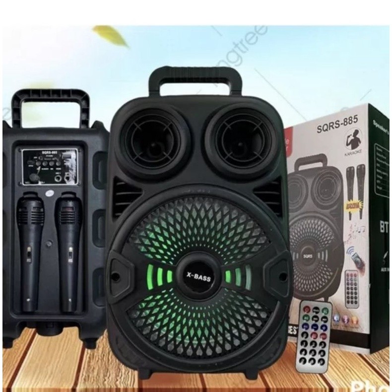 Speaker Bluetooth 8,5Inchi SQRS 885 Bonus 2 Microphone /Speaker Wireless Radio fm/Salon Aktif Super 