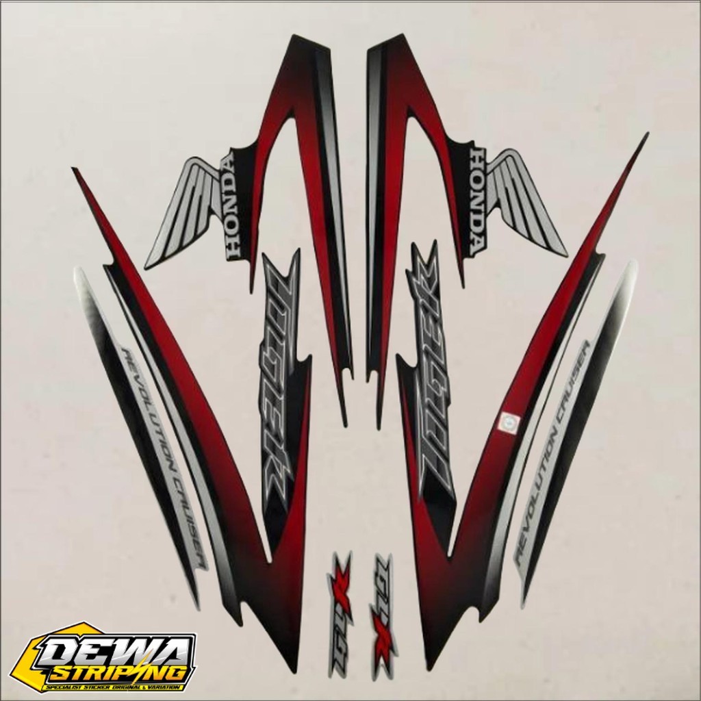 striping lis stiker standar ori Tiger 2009 hitam merah stiker ori Tiger Revo 2009 striping Tiger Rev