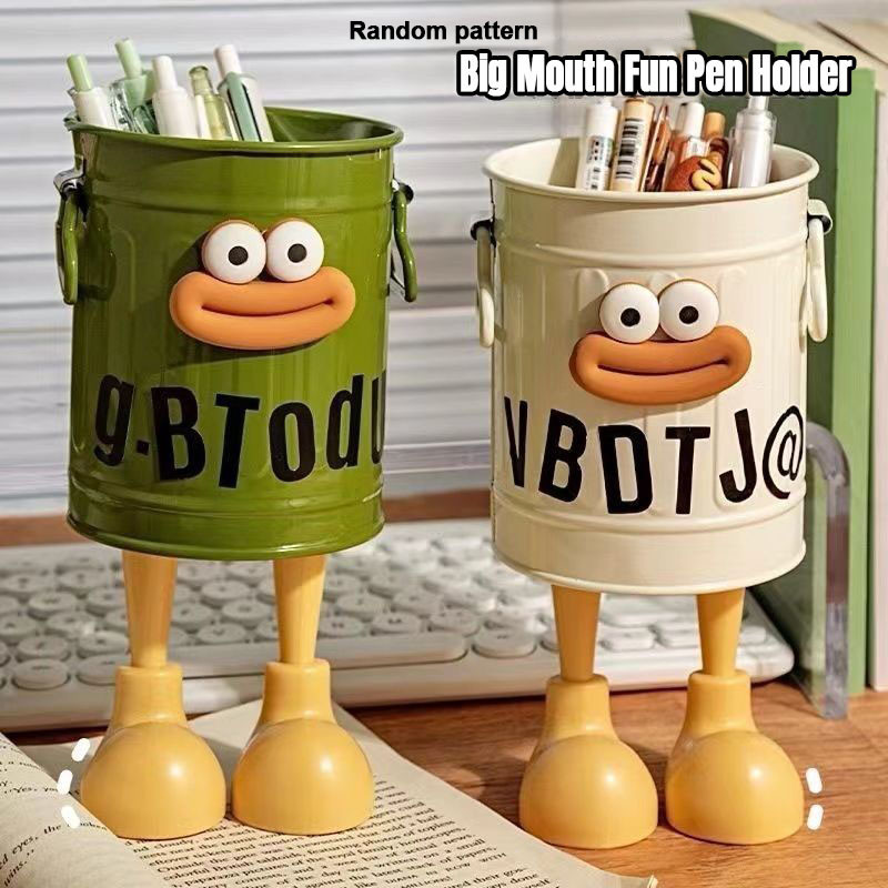 Tempat Pensil Penstand Bucket Plastik Pen Holder Ember Retro Tabung Desk Organizer Tong Plastik Temp