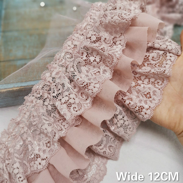 

12CM Wide Three Layers 3D Lace Trim Chiffon Pleated Fabirc Embroidered Ribbon Skirt Sofa Curtains Garment Patchwork Decoration