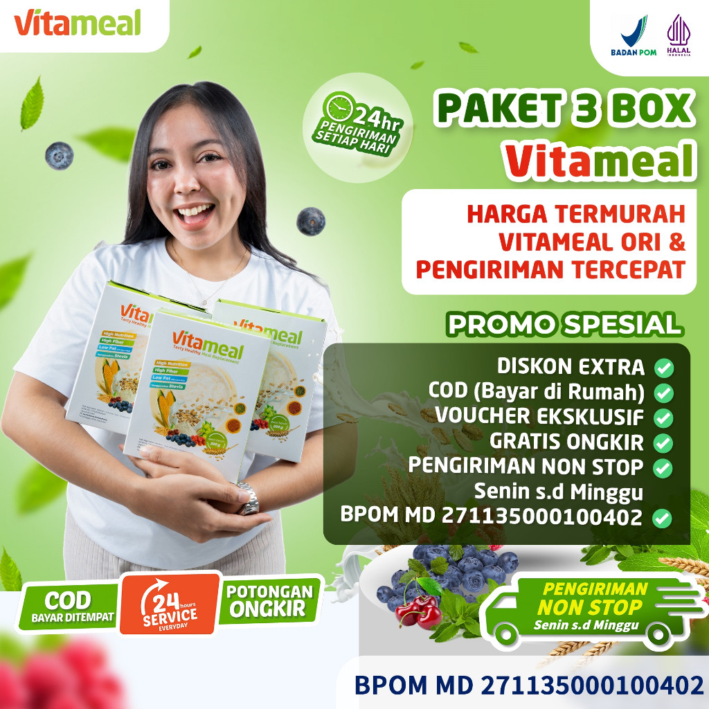 

VITAMEAL 3 BOX SARAPAN SEHAT Sereal Multigrain Sehat Bantu Cegah Diabetes Turunkan Kolesterol Ampuh 100% Original Tanpa Efek Samping