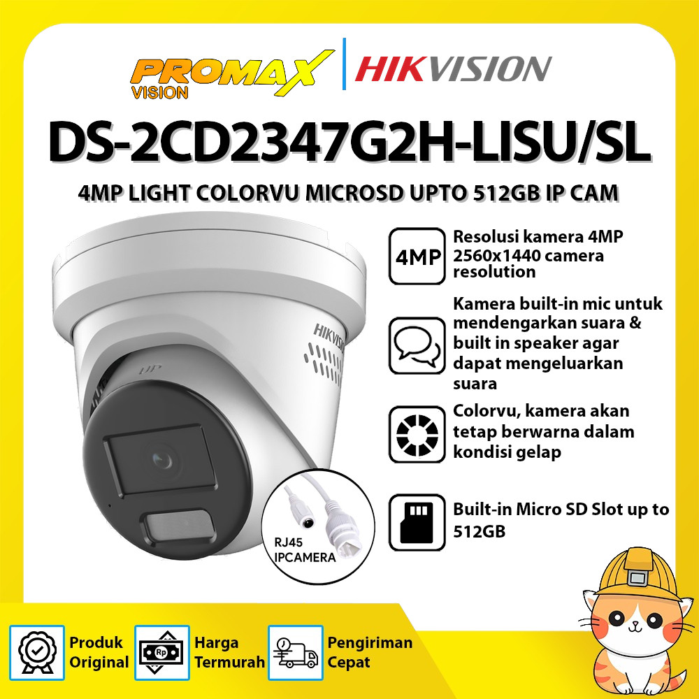 HIKVISION DS-2CD2347G2H-LISU/SL 4MP LIGHT COLORVU MICROSD UPTO 512GB IP CAM
