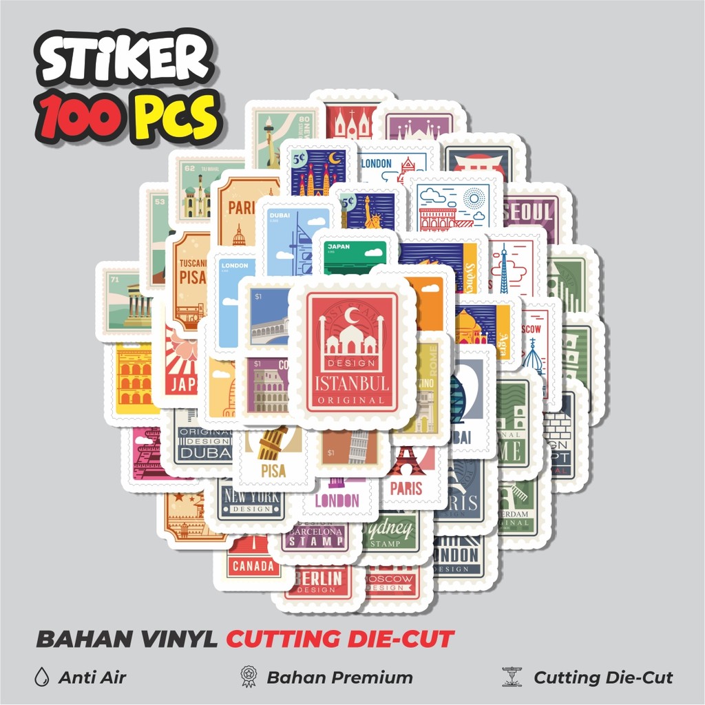 

Terbaru! 50 pcs Sticker Stamp Pos Kota Paris New York London Rome Sticker Dekorasi Lucu Kreatif untuk Notebook, Skateboard, HP