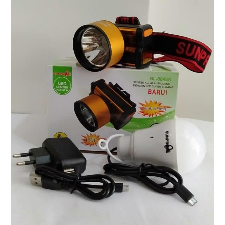 Senter kepala LED SUNPRO 15 watt SL 8848A (Cahaya Putih / Kuning) - Putih