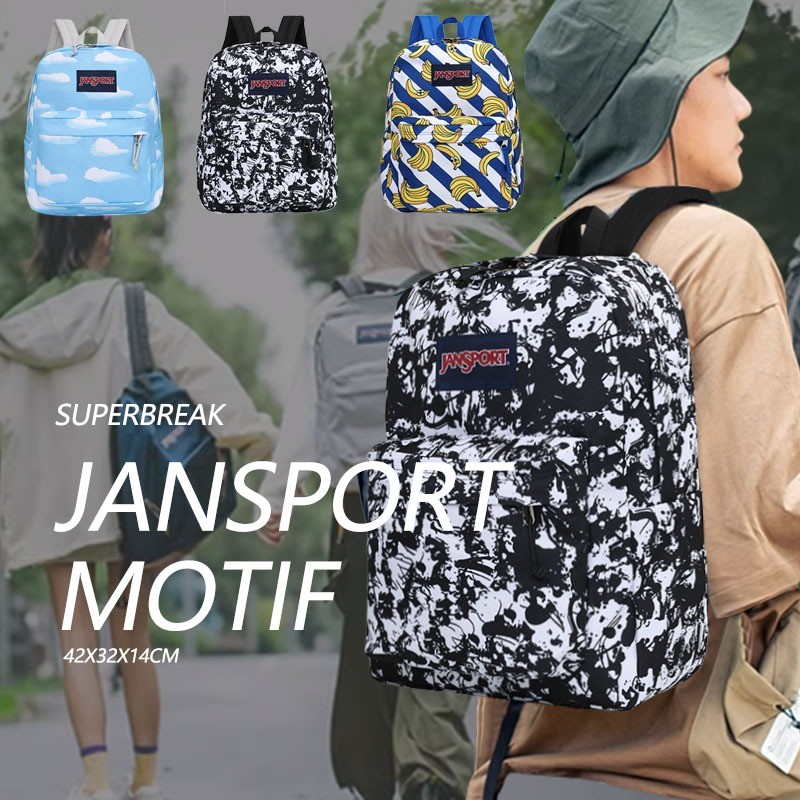 (COD)Jansport pisang senyum Jansport sekolah Tas Ransel ORI  Motif Hitam Putih Tas Ransel Pisang Ran