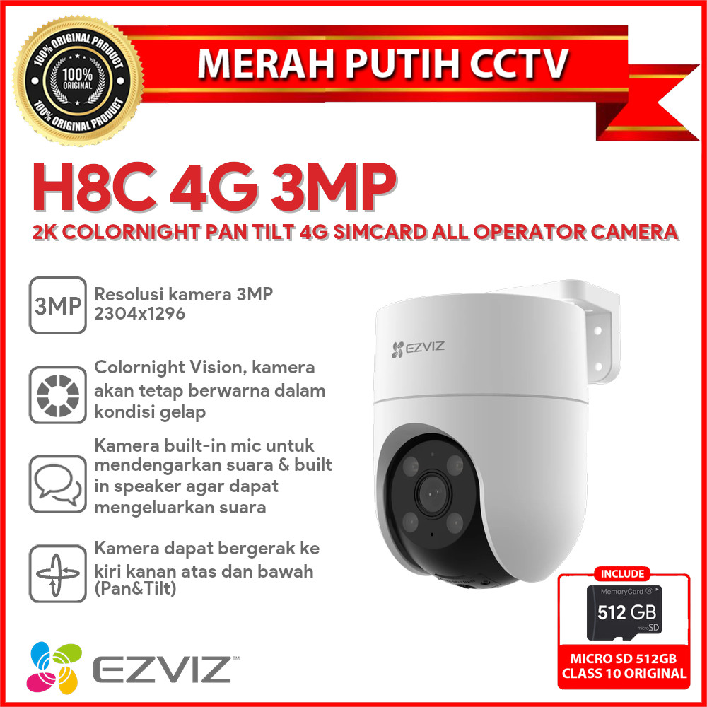EZVIZ H8C 4G 3MP 2K COLORNIGHT PAN TILT 4G SIMCARD ALL OPERATOR CAMERA FREE MICRO SD 512GB