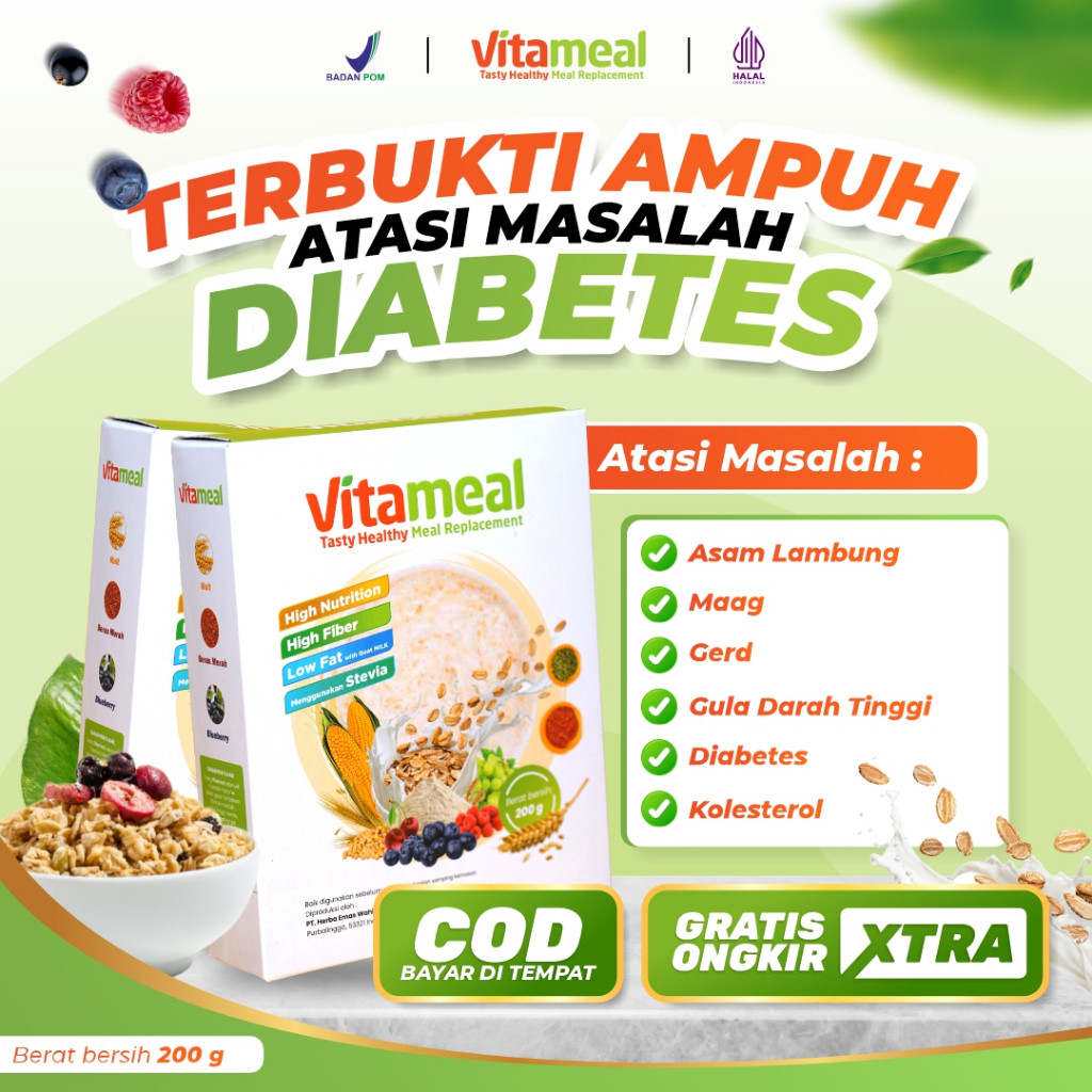 

VITAMEAL - Sereal Sehat Multigrain Membantu Menurunkan Gula Darah Cegah Diabetes & Kolesterol Halal BPOM Tanpa Efek Samping