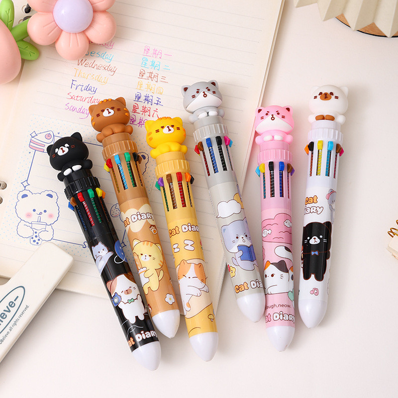 

PULPEN 10 WARNA TINTA BERBEDA DENGAN KARAKTER 3D PADA BAGIAN ATASNYA MOTIF GRUMPY CAT KAWAII