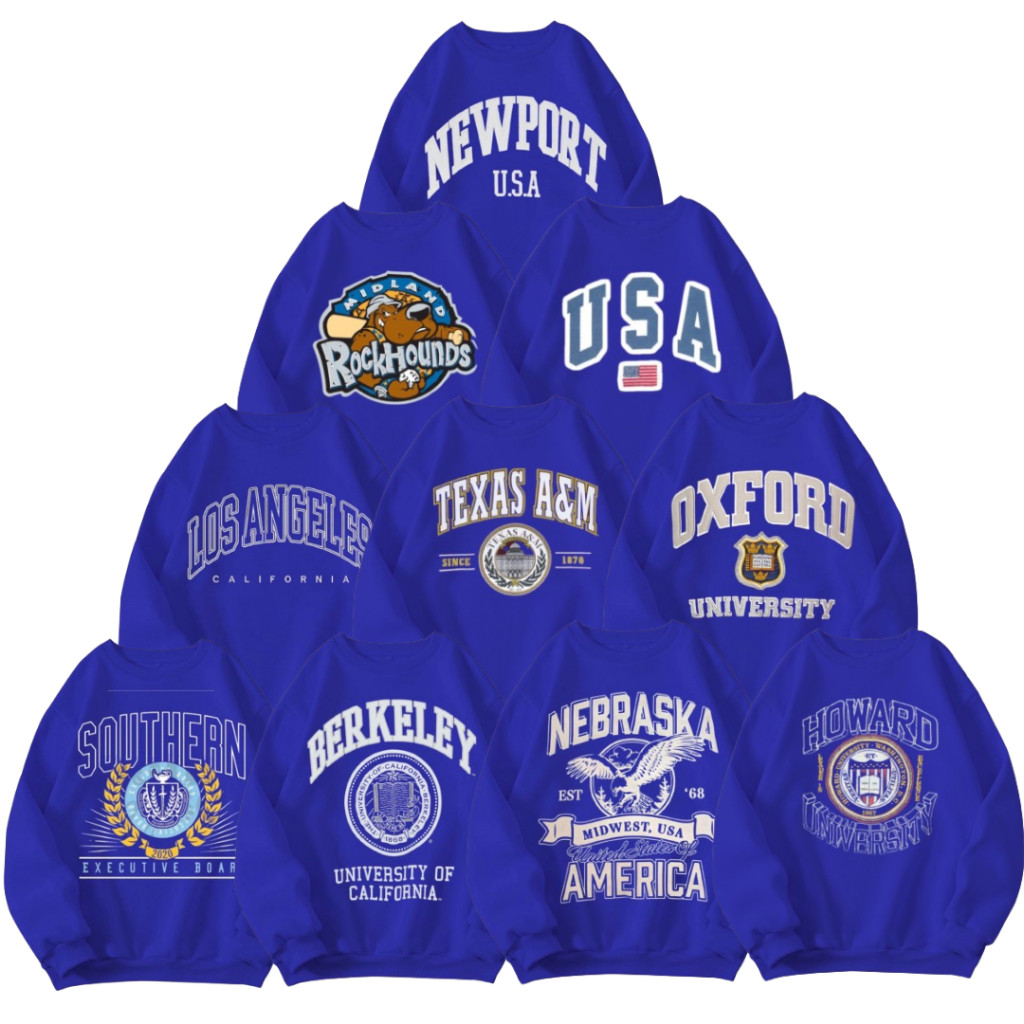 Sweater Crewneck Wanita Oversize Premium Warna Biru Elektrik