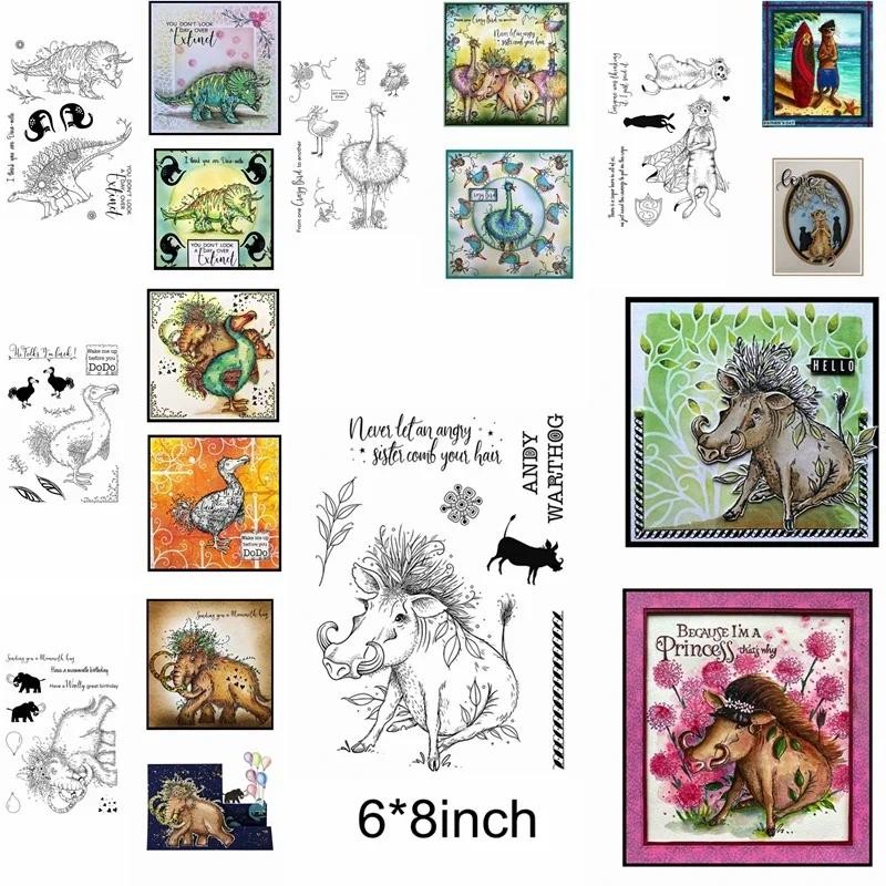 

Ostrich Boar Original Animals Dinosaur Elephant Letters Clear Silicone Stamps Scrapbook Craft Decorate Cards Template Handmade