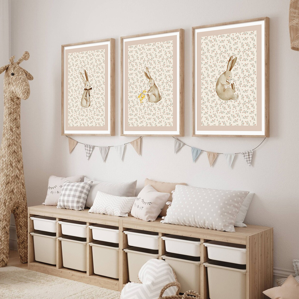 

3-Piece Set of Beige Bohemian Style Forest Rabbit and Duck Wall Art Canvas Print, Bohemian Style Flower Watercolor Painting, Rabbit Wall Printing, Forest Animal Room Decoration, Ideal Gift for Bedroom and Living Room Corridors, Wall Art, Wall Decoration,