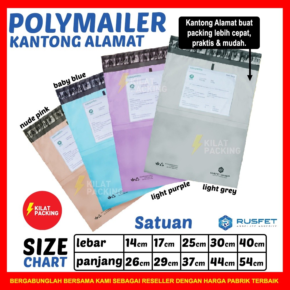 

AMPLOP Packing Plastik Polymailer Premium Warna Polos - RUSFET - Satuan Termurah