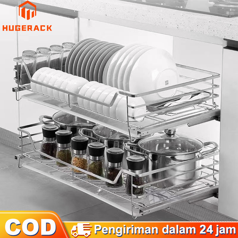 Rak Piring Stainless Steel Lemari Dapur Tarik Keluar Serbaguna Rak Pengering Piring Rak Kabinet Lema