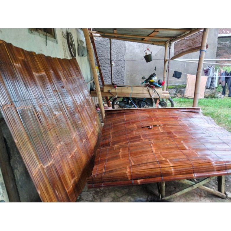 TIRAI/KREI KULIT BAMBU WULUNG PLITUR LENGKAP DENGAN TALI TAMBANG DAN KATROL BESI TIRAI BAMBU TIRAI B