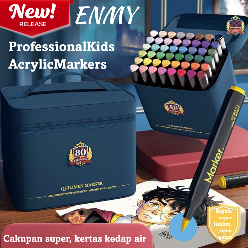 

ENMY Acrylic Marker 80 Warna Tas Gaya Akademik Kain Pensil Warna Wajib Untuk Kembali Ke Sekolah