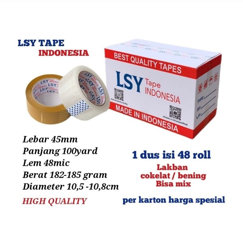 

lakban bening / cokelat 100yard 1 dus isi 48 roll LSY TAPE INDONESIA ( CBM )