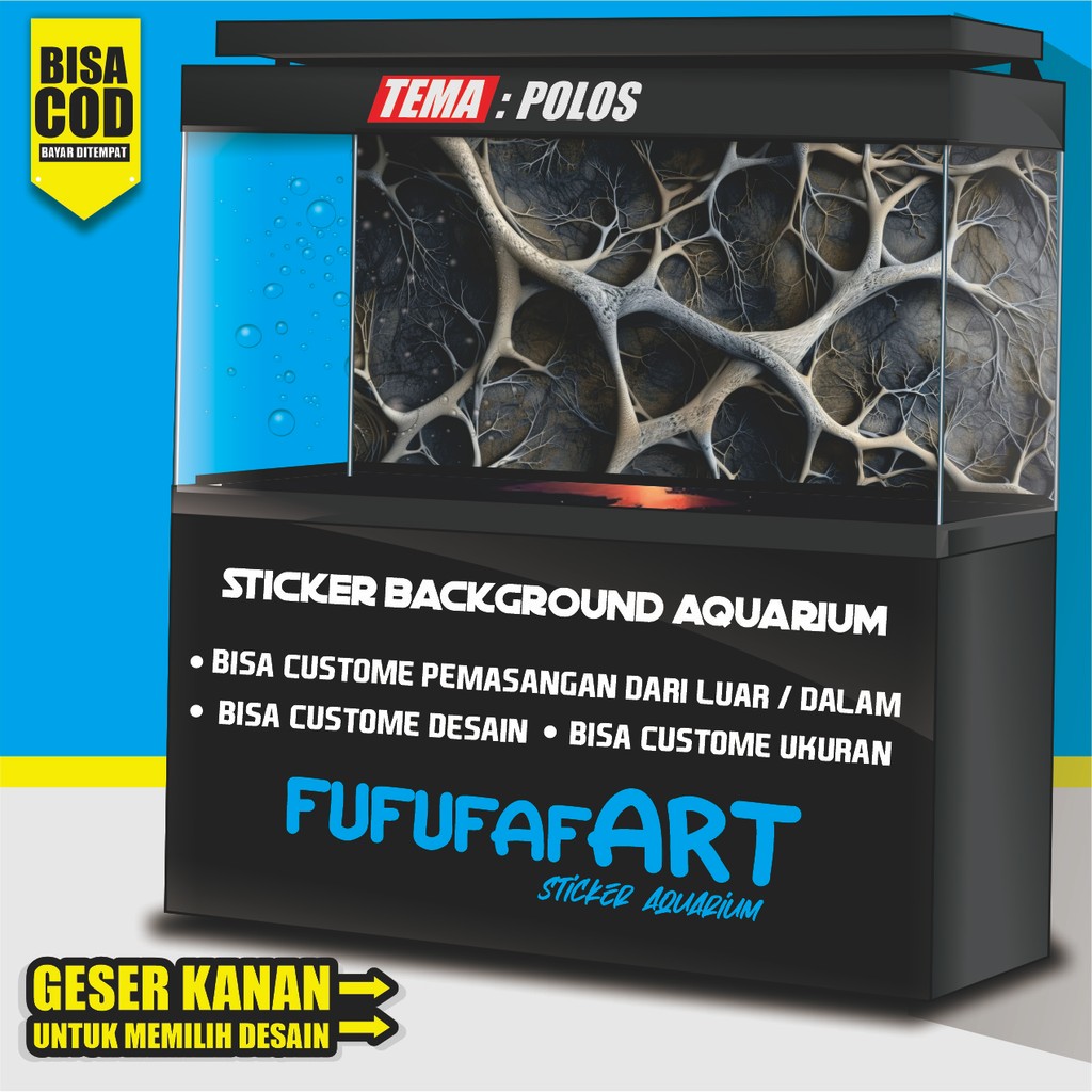 stiker setiker sticker wallpaper background aquarium belakang 3d tema gambar akar 3d CF