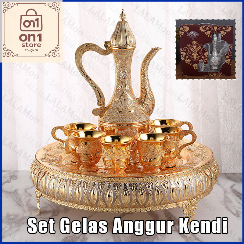 Set Teko Murah / 8pcs/Set Gelas Anggur Kendi / Set Teko Arab Aladin Gold Gelas Anggur Emas Antik / T