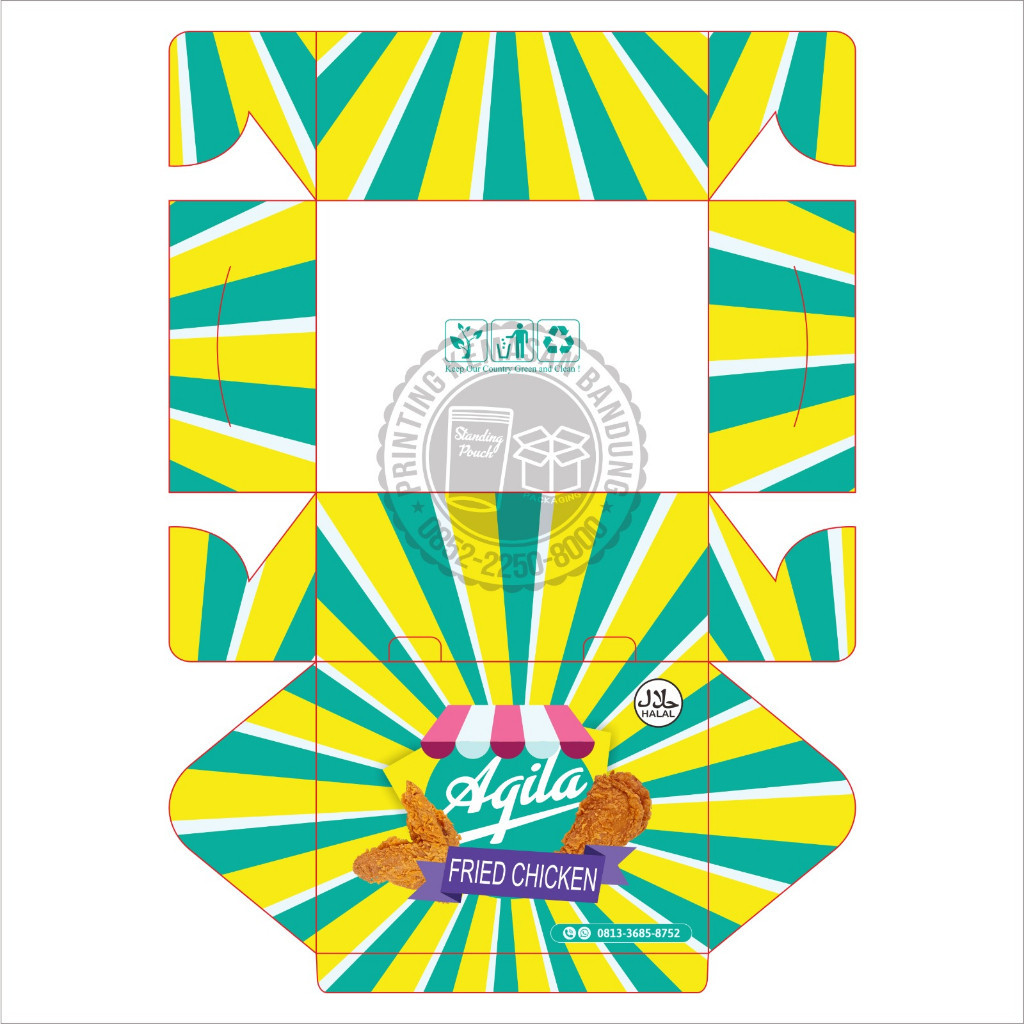 Snack Box Lunch Box Custom Full Color Bahan Duplek 310gsm Fried Chicken Ayam Goreng Makanan