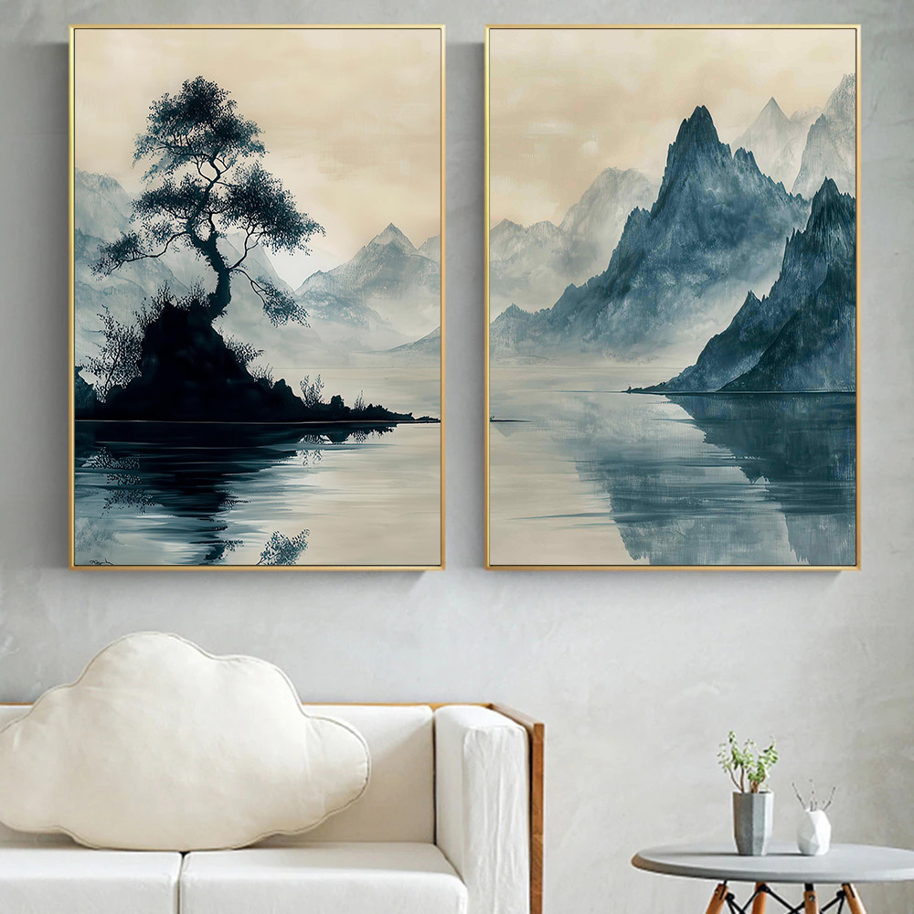 

Modern Minimalist Mountain Tree Landscape Classic Zen Meaning Poster Canvas Paintings Wall Art Pictures Home Decor