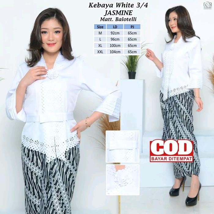 

Atasan Kebaya Kutubaru Moderen Warna Putih Jasmine Kebaya Modern Kartini Model Bali - Putih, M