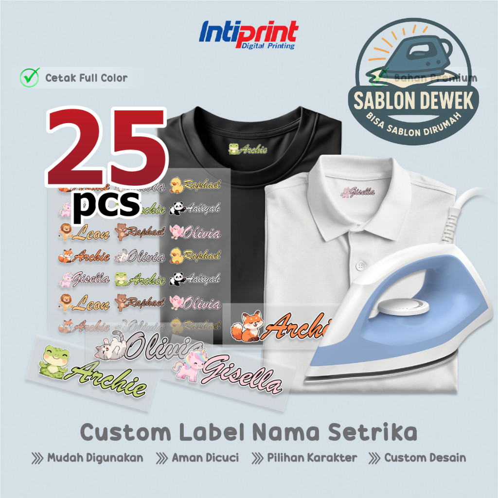 

Label Kaos Custom Nama - DTF Printing Sablon Press Setrika Untuk Kaos, Baju, Kain / Sticker Nama