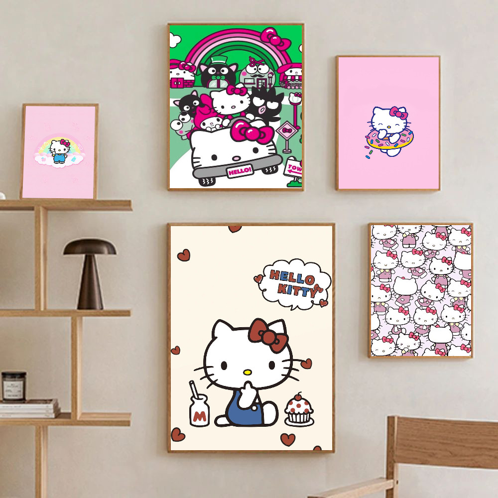

1pc Cute K-Kittys Cartoon Hello Self-adhesive Art Poster Waterproof Paper Sticker Coffee House Bar Room Wall Decor