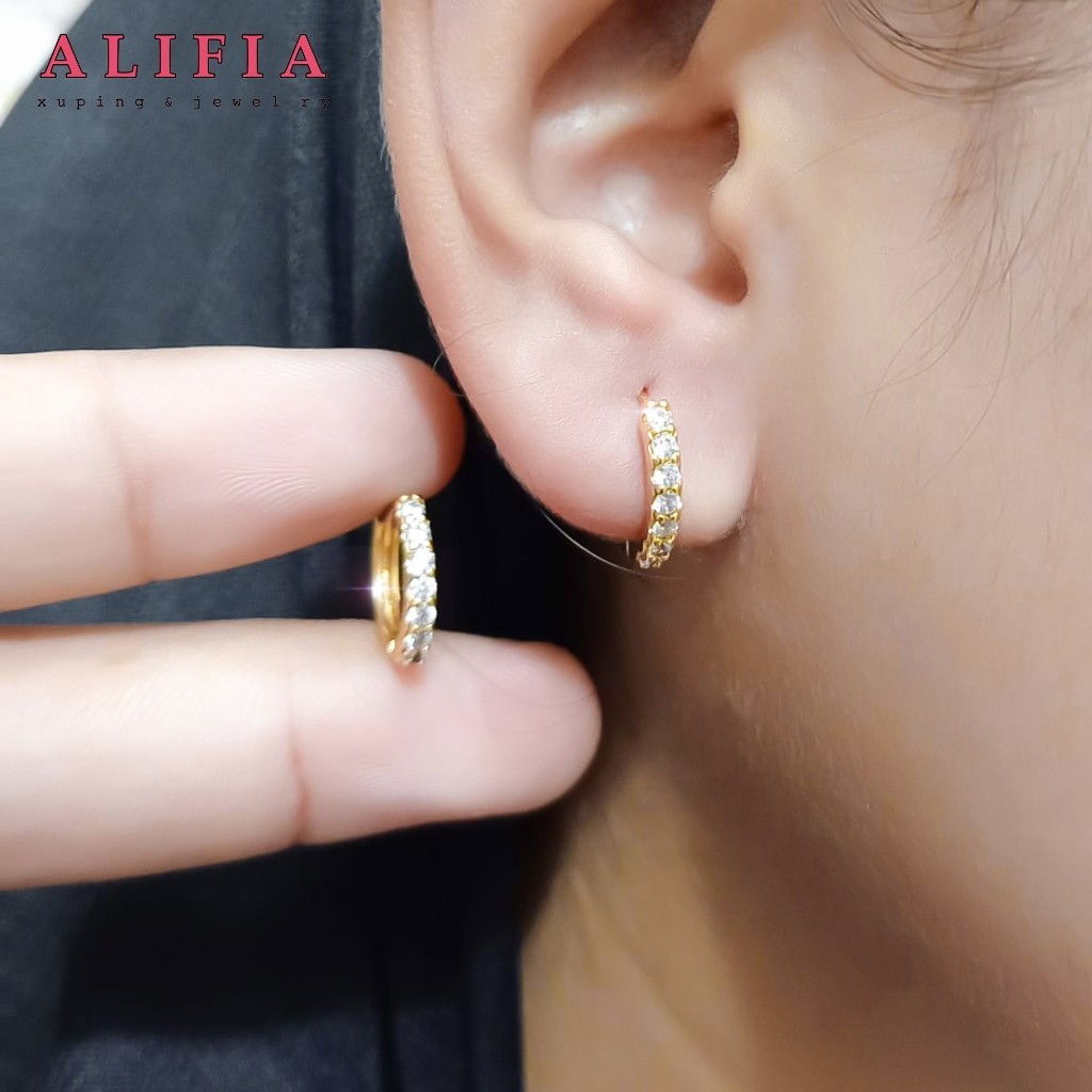 PERHIASAN WANITA Anting Jepit Titanium Permata Satu Baris Terbaru Simpel Ala Korea Kekinian Perhiasa