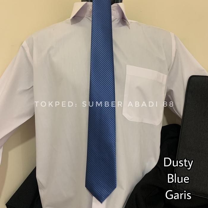 Promo Dasi Pria Ikat Manual Dewasa Panjang Polos dan Motif Garis Salur Warna Biru Dusty Navy Dongker