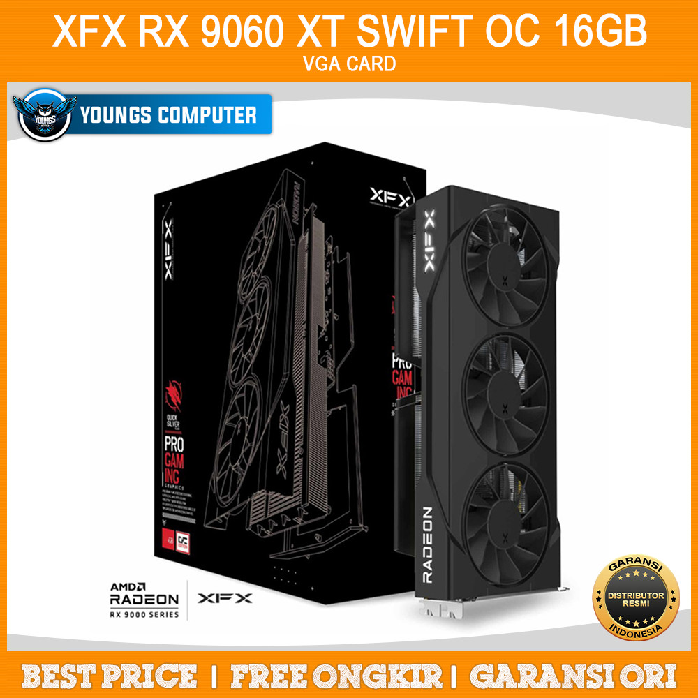 VGA XFX RX 9060 XT SWIFT OC BLACK 16GB 3 FAN