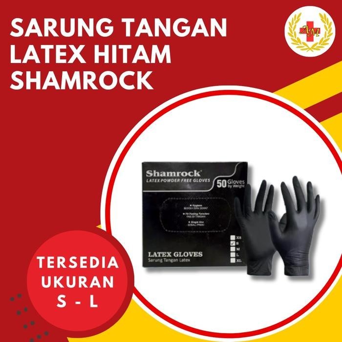 Sarung Tangan Hitam Latex Hand Glove Hitam Handscoon Karet - Shamrock uk.L