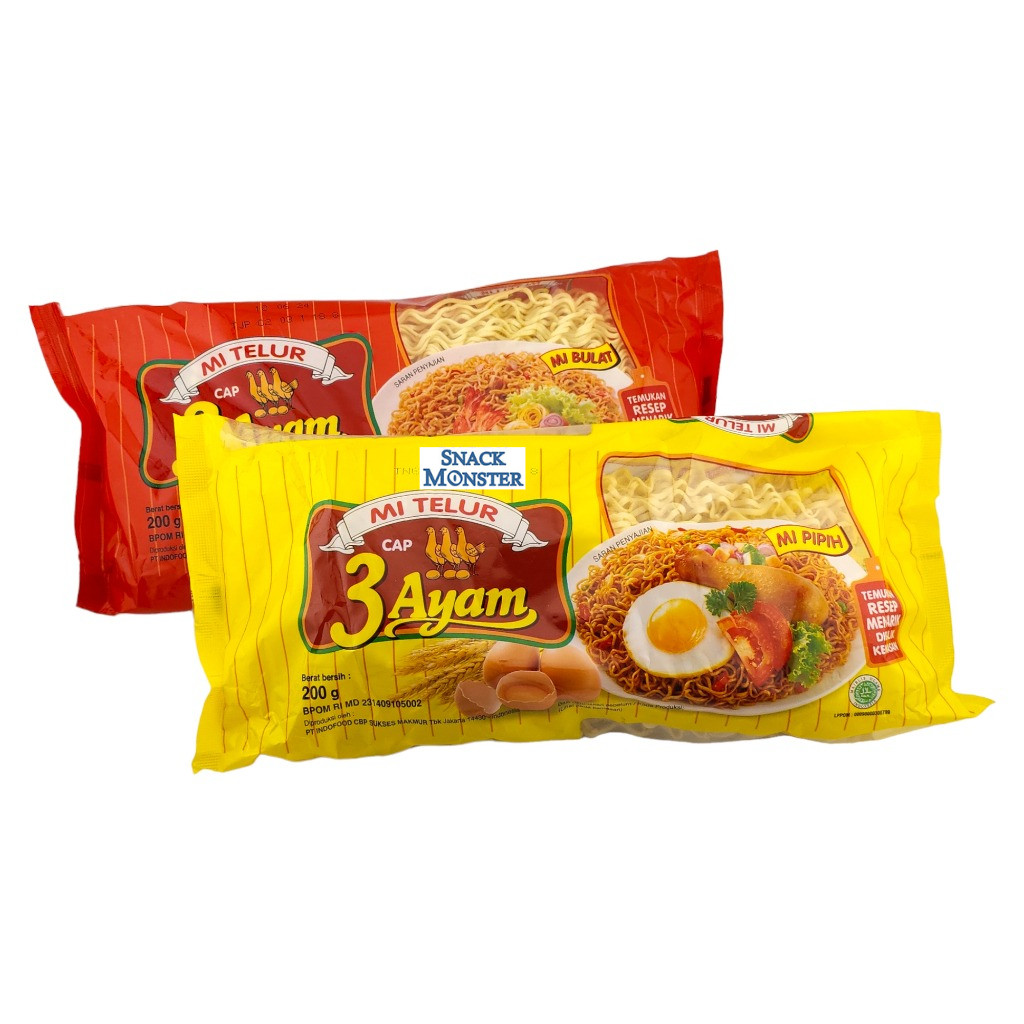 

Mi Telur Cap 3 Ayam Bulat Pipih - Netto 200 gr