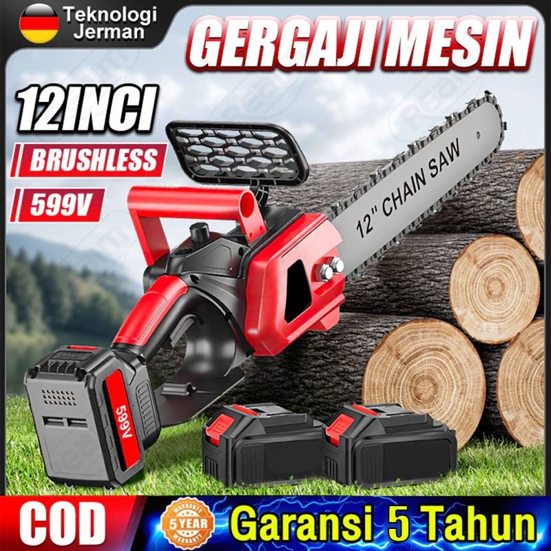 Garansi 10 tahun kualitas Jerman Cordless Gergaji 12 Inch Portable Genggam Lithium  Chain Saw Mesin 