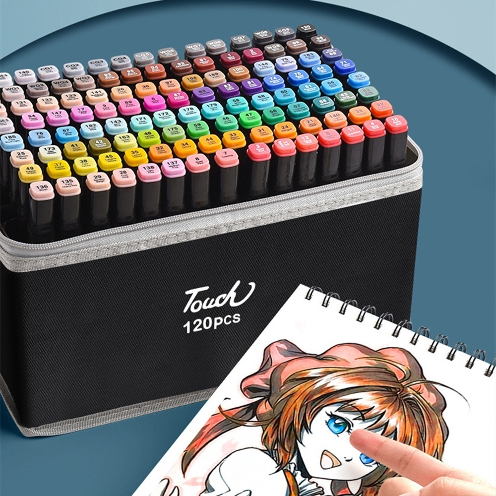 

Jaje.store 【204 Warna】Touch 168/120/204 Warna Sketsa Spidol Umum General Marker Set Animation Markers/Animation Markers Pena Berujung Ganda