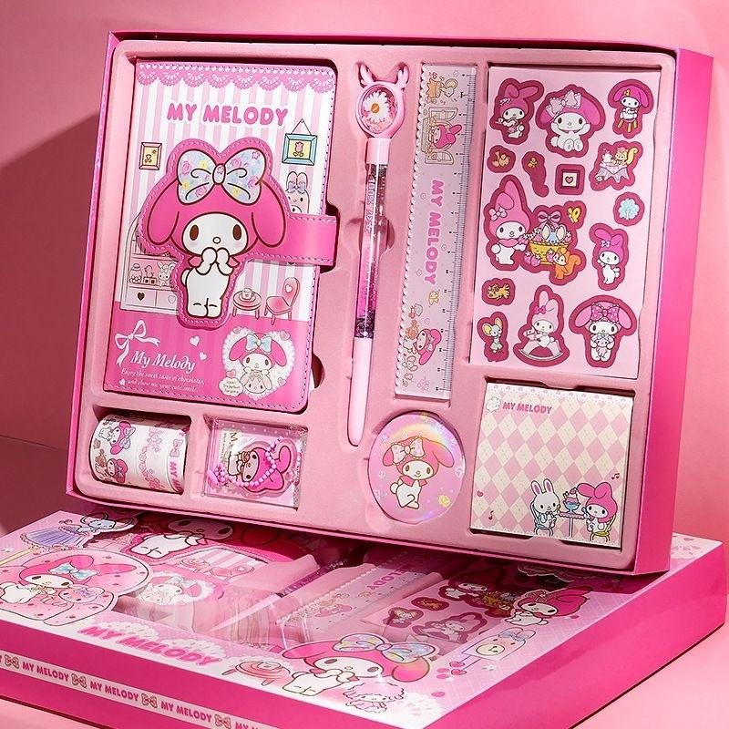 

KUROMI NOTEBOOK FULLSET 6 IN 1 GIFT BOX/ DIARY GIFT BOX KUROMI ,MELODY /LABUBU DIARY SET