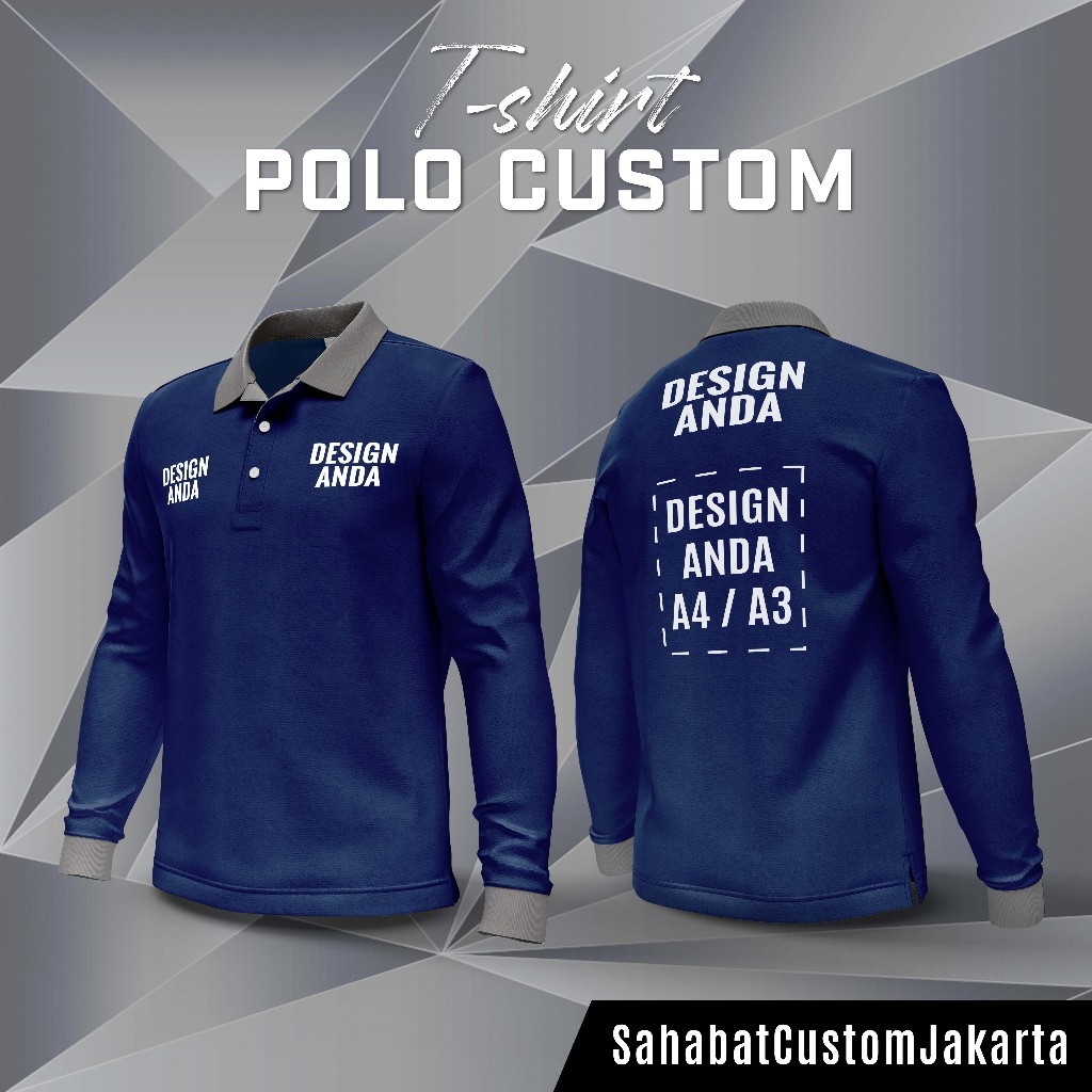 KAOS POLO CUSTOM LENGAN PANJANG SABLON DTF / KAOS KERAH CUSTOM PERUSAHAAN