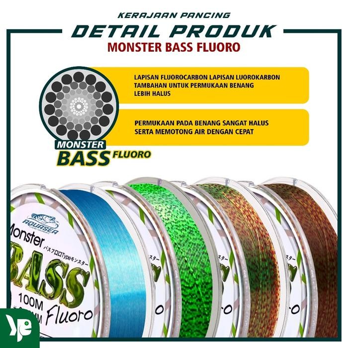 Promo KP- Senar Pancing Bass Fluorcarbon 100M Nilon Senar 4 Warna Nilon Alat Joran Umpan - BASS HIJA