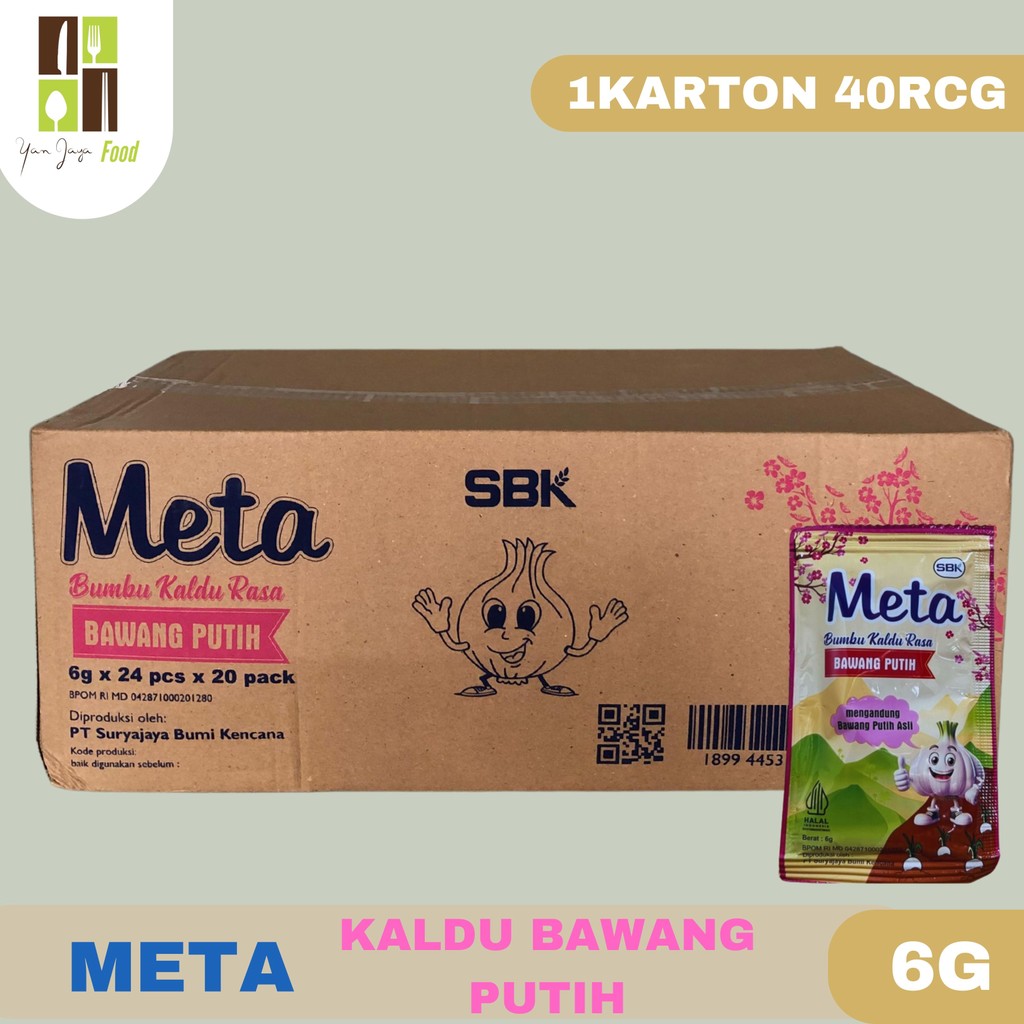 

Meta Bumbu Kaldu Rasa Bawang Putih 6G - 1KARTON/40RCG / Kaldu Bawang Putih / Seasoning / Bawang Putih Bubuk / Powder