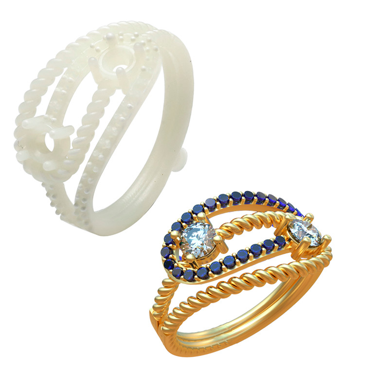 

Ready to Cast White Wax Ring Moldel With Stone 3D Printing Plastic Mold Easy Casting Photosensitive Resin Moulds