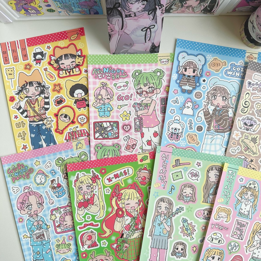 

Korean Stickers Cute Girl Cartoon Character Stickers Hand Account Planner Diary Scrapbook Stationery DIY Decorative Stickers