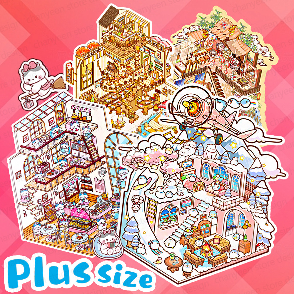 

Large Plus Size Cartoon Game Landscape Sticker DIY 3D Pocket Cabin Scene Stickers Pass The Time Christmas Gift for Kid Child